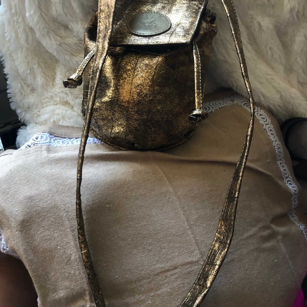 Carlos Falchi Sport gold and bronze croc-print crossbody minibag